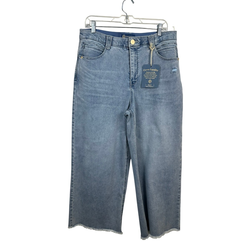 Democracy Wide Leg Jeans Womens 14 Blue NWT Ab solution Skyrise Raw Hem 3361